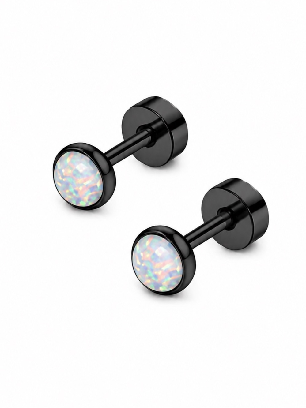 Tiny Black Opal Flat Back Stud Earrings 20G 3mm Opal
